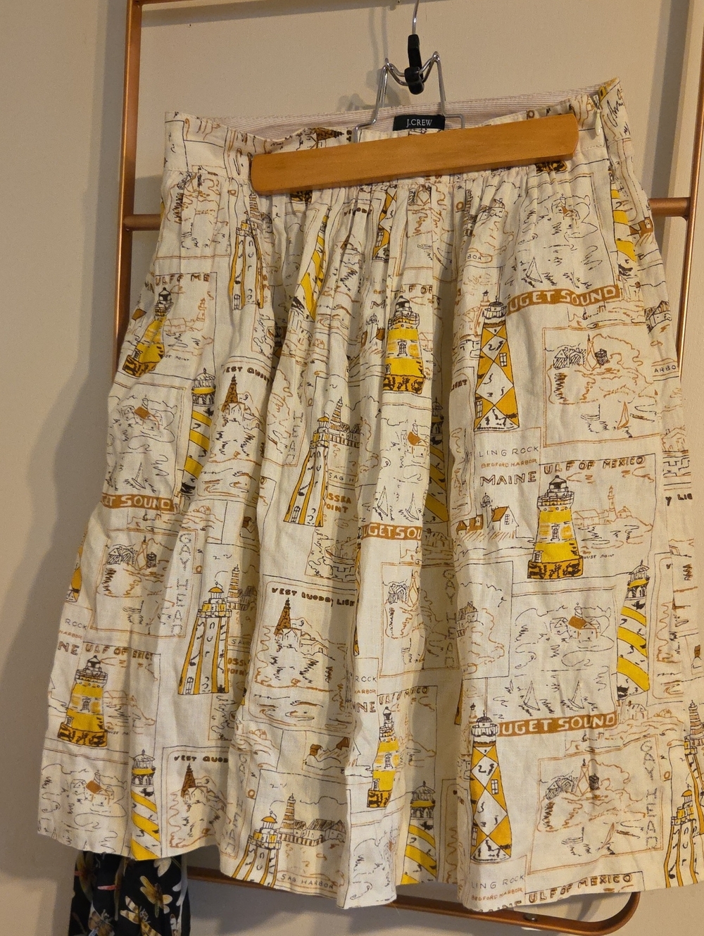 J. Crew Cream & Yellow Nautical Print Circle Skirt